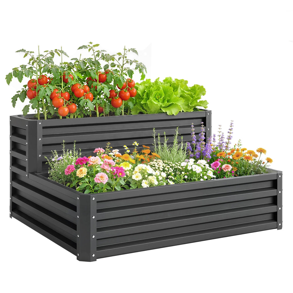 Letto da giardino a due livelli per orto ¨C zephmum ¨C grigio scuro 120x101x58 cm