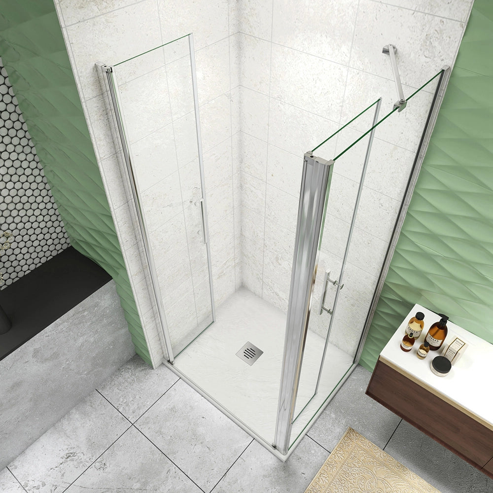 185 cm Box Doccia Angolare Porta Battente Saloon 120 cm Parete Fissa 80 cm Vetro da 6 mm Temperato Anticalcare Barra Stabilizzatrice 45 cm Cromo Lucido