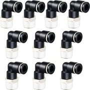 10 pezzi di connettore pneumatico a gomito nero, 6 mm, connettori maschielli a curva per tubi OD x 3/8 NPT, pneumatici, schiacciapersona per aria compressa