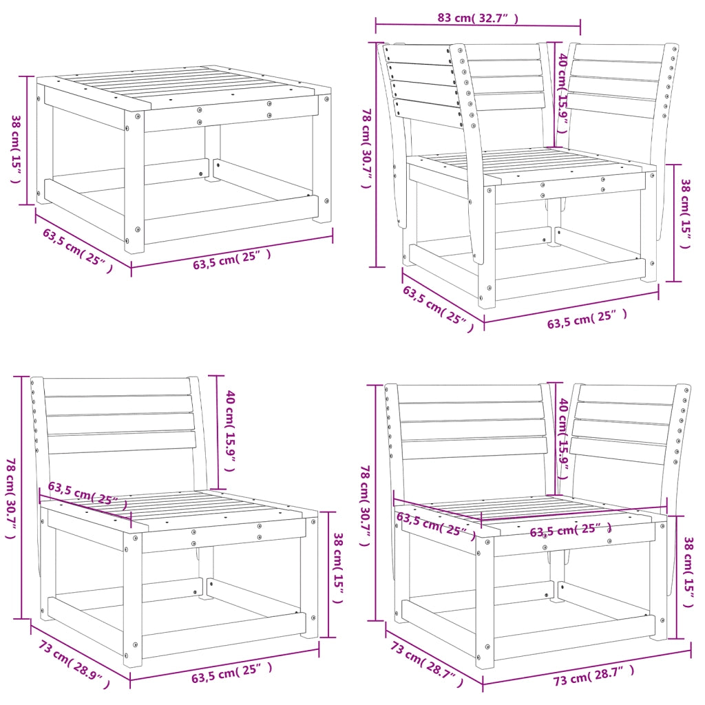 Set Salotto da Giardino 5 pz Bianco in Legno Massello di Pino 3216916
