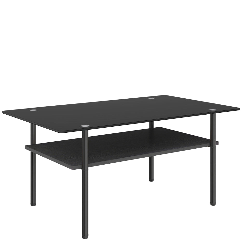 Tavolino da caffè 98x58x45 cm con piano in vetro nero; ripiano in MDF e struttura in metallo; nero