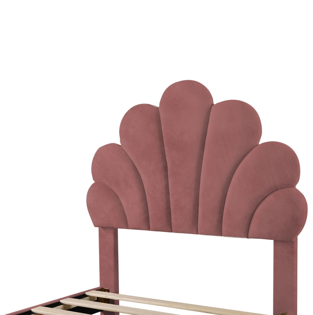 Letto imbottito 90x200 cm; 2 cassetti; velluto; rosa (Senza materasso)