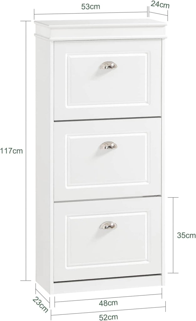 Scarpiera Salvaspazio Slim Legno - Mobiletto da Ingresso 3 Ante a Ribalta, Armadio Portascarpe Scarpiera Moderna per Ingresso, Corridoio o Camera da Letto 53x24x117cm Bianca FSR94-W