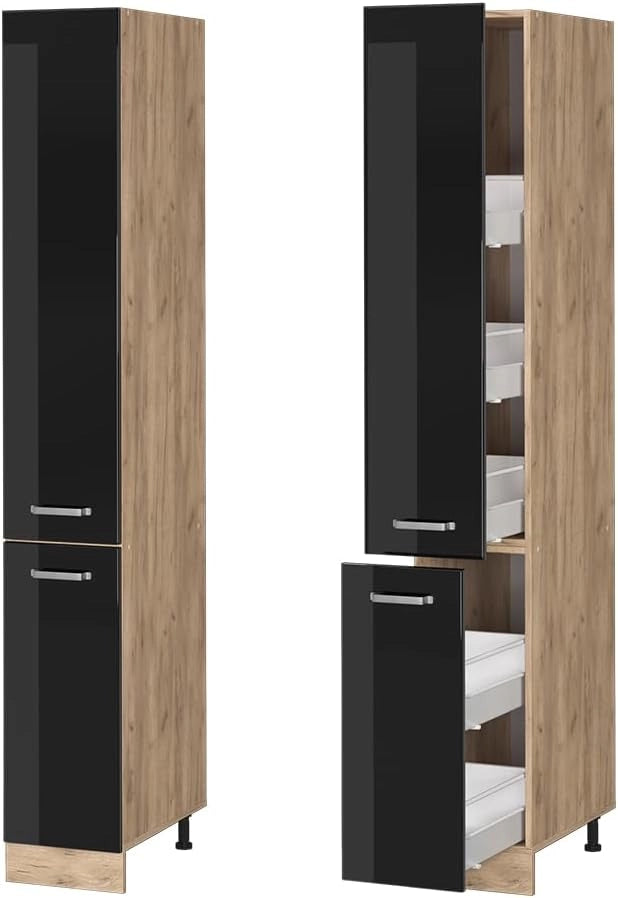 Armadio da farmacia R-Line, Nero lucido, 30 cm, per la libera combinazione all'interno di sistemi cucina modulari