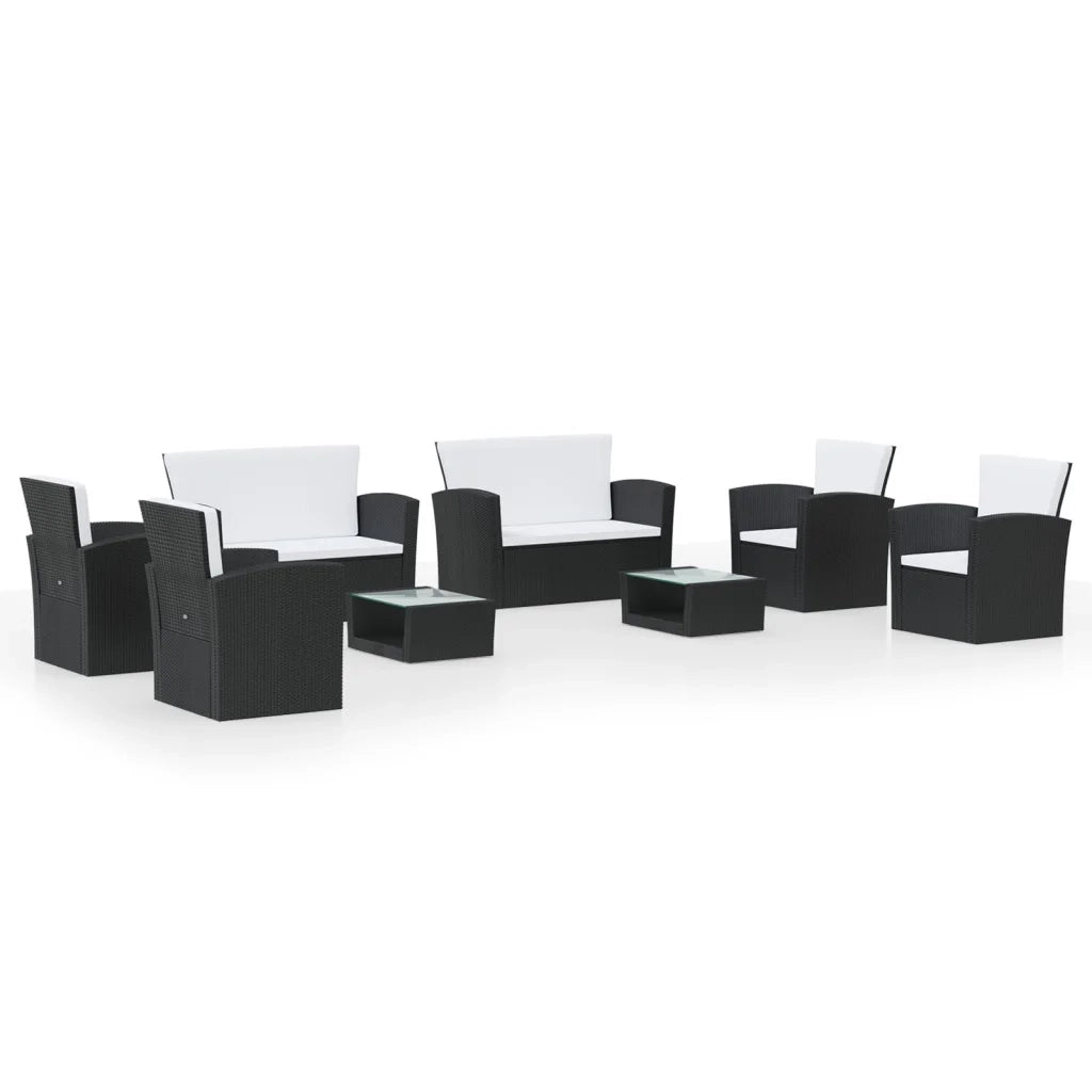 Set Divani da Giardino 8 pz con Cuscini in Polyrattan Nero cod mxl 38612