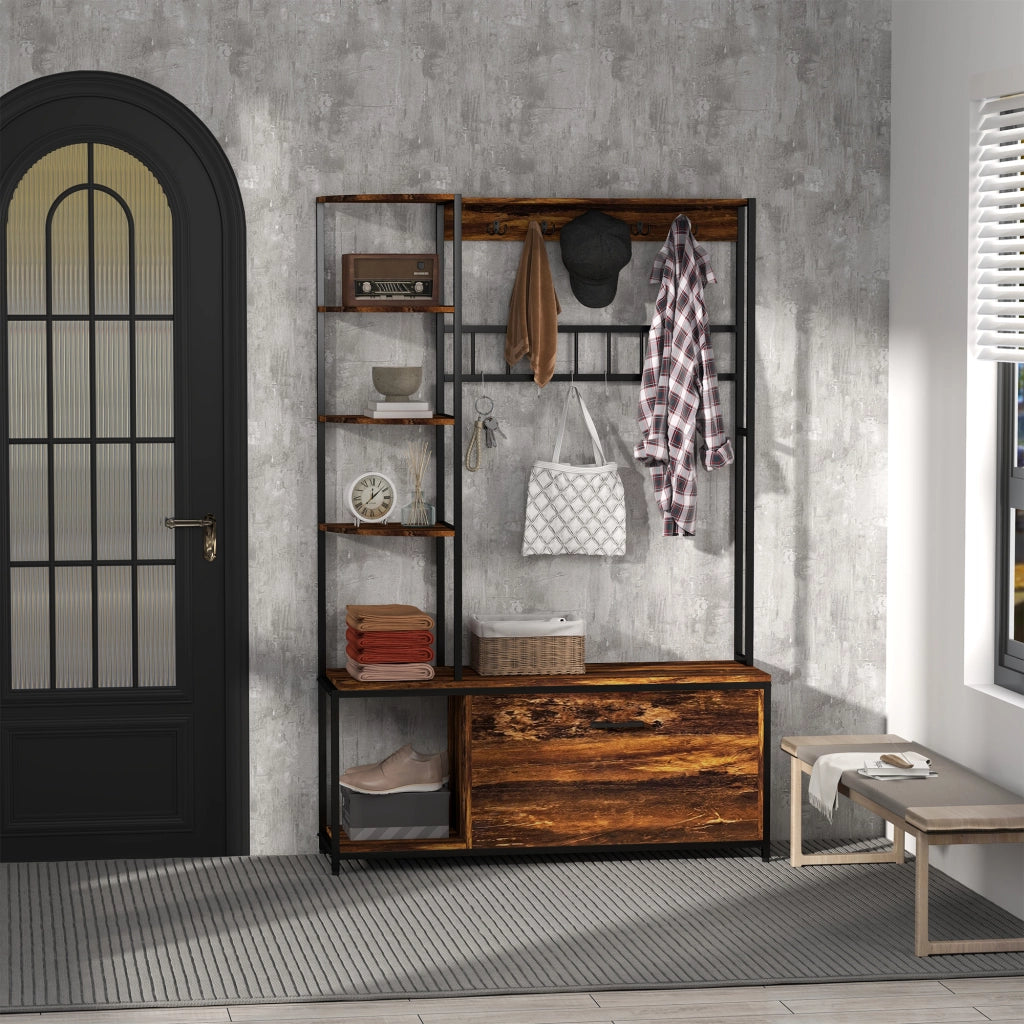 Armadio appendiabiti con ripiani e gancio ¨C Minimal ¨C marrone 90x51x50