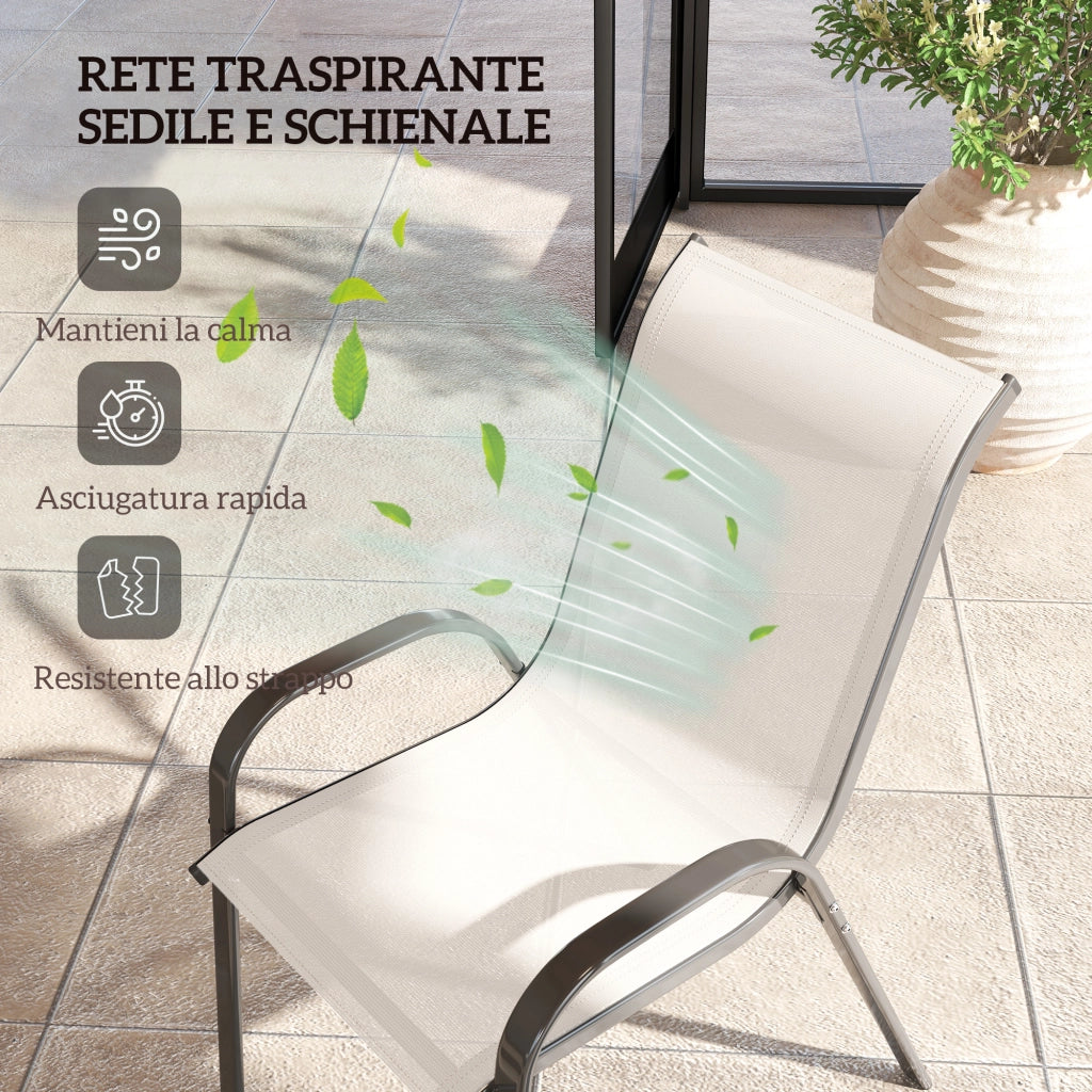 Sedia da Giardino Impilabile con Braccioli ¨C Zephmum ¨C Grigio, Tessuto, Acciaio, 54x71x93 cm