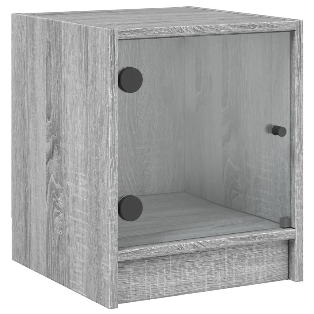 Comodino | Armadio da Notte | Mobiletto da notte con Anta in Vetro Grigio Sonoma 35x37x42 cm