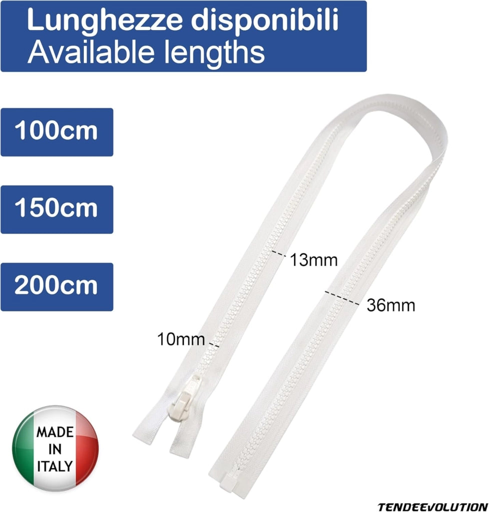 Cerniera Lampo Divisibile Nera 200cm Nautica Catena 10 - Resistente ai Raggi UV e Corrosione - Ideale per Imbarcazioni & Teli