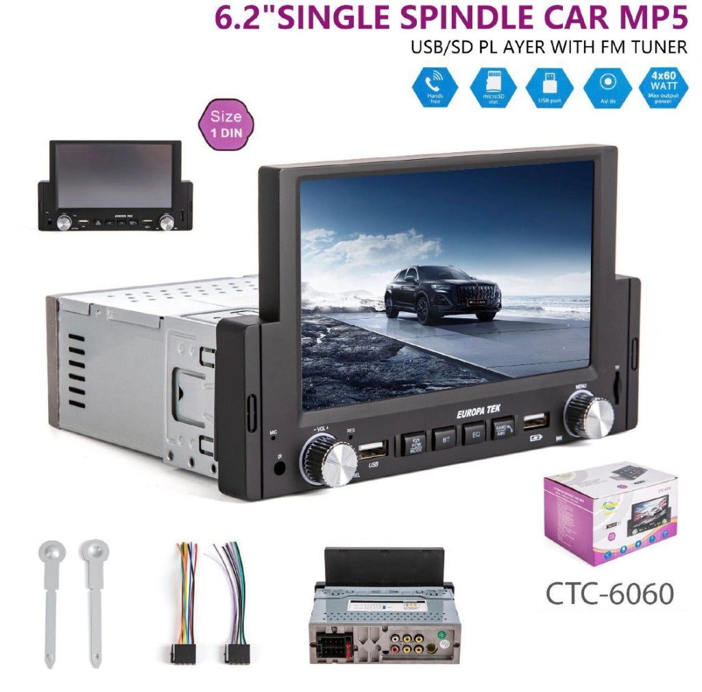AUTORADIO 1 DIN 6.2" BLUETOOTH USB SD FM DISPLAY MP5 4X60W AUTO RADIO CTC-6060