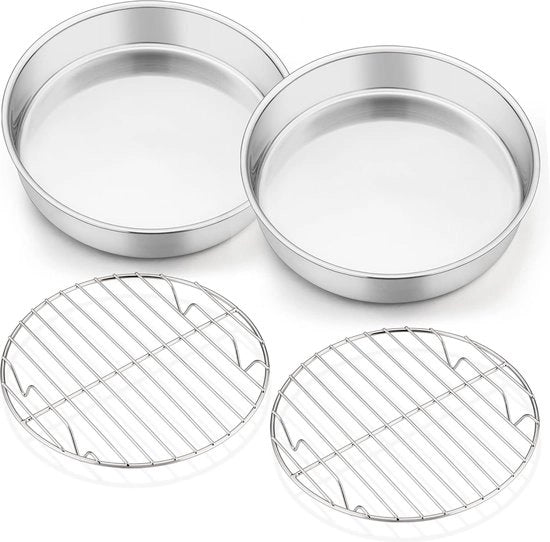 Impasto rotondo con set di raffreddamento, acciaio inossidabile, forma per torta, set di forme per torta, forme rotonde per torta con forno a raffreddamento, set per cuocere, stufare, raffreddare, stoviglie in acciaio inossidabile e lavastoviglie, 4