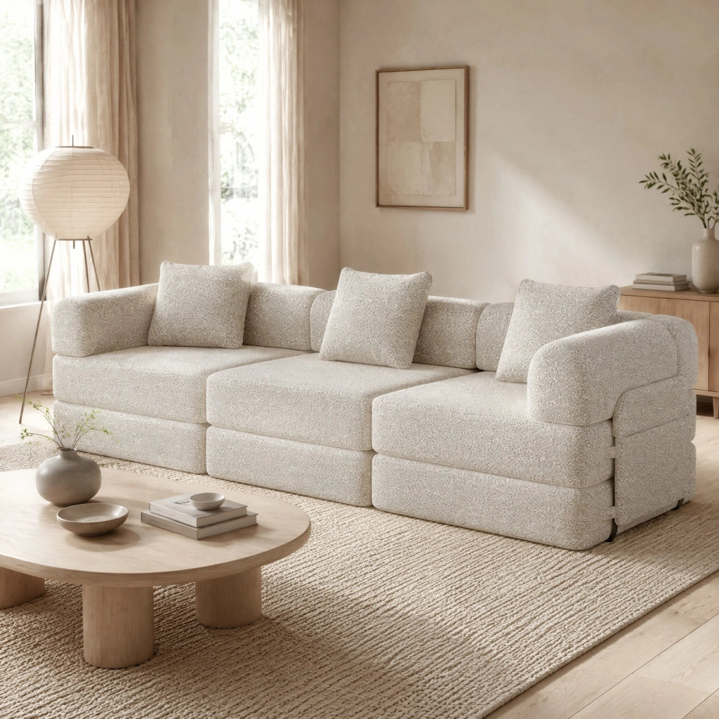 Divano letto 1 posto in ciniglia color khaki con vano portaoggetti nel bracciolo, struttura in acciaio e base antiscivolo