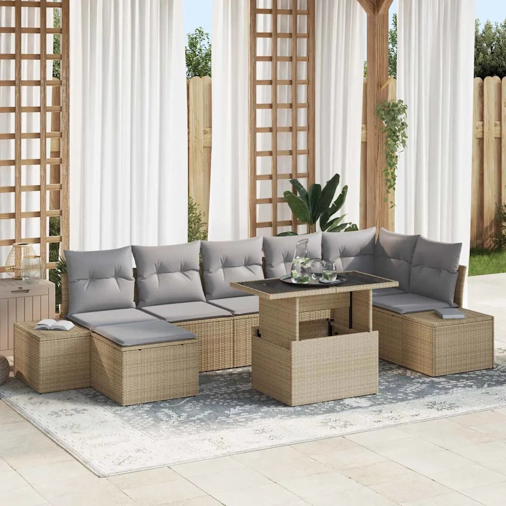 Set Divano da Giardino con cuscino 8 pcs beige e grigio chiaro