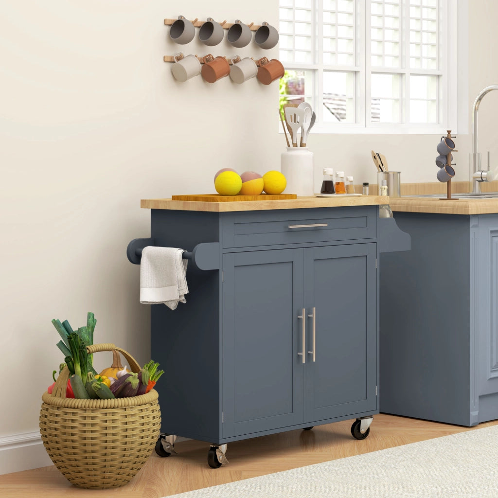 Carrello da Cucina con Cassetto e Armadietto ¨C zephmum ¨C Grigio e Legno 109x40x89 cm