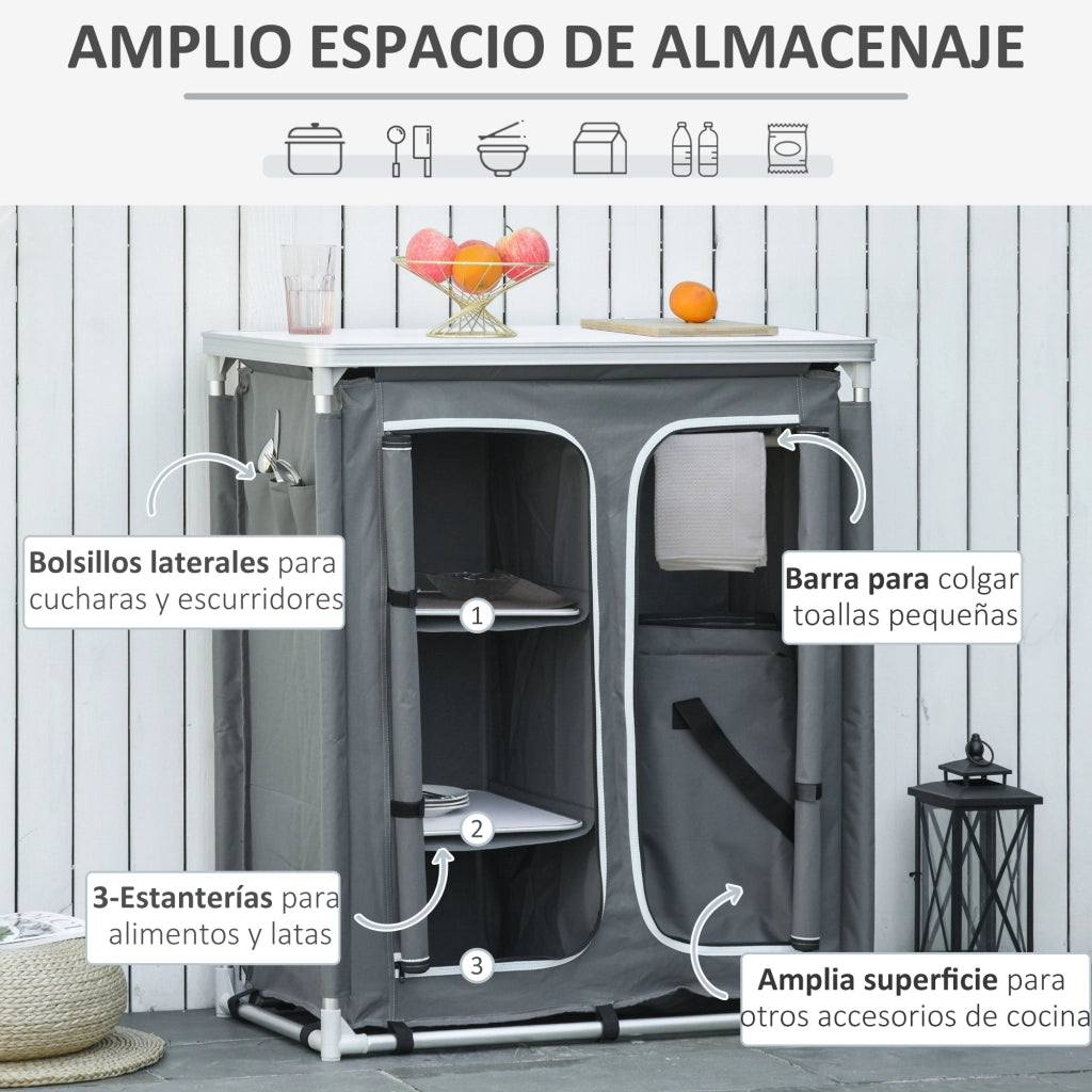 Armadio pieghevole per esterno con ripiani e borsa da trasporto ¨C zephmum ¨C grigio 96x49.5x104 cm