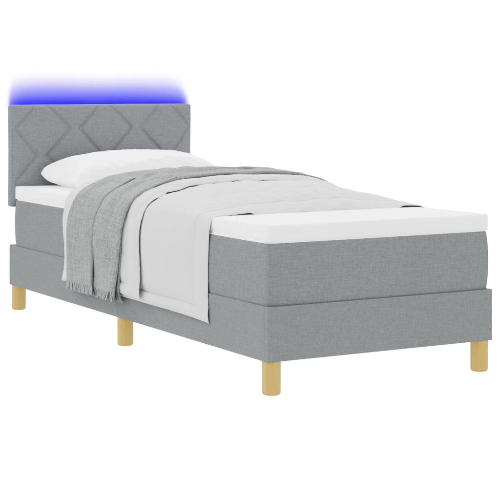 Letto Box Spring con Materasso & LED Grigio Chiaro 80x200 cm Tessuto