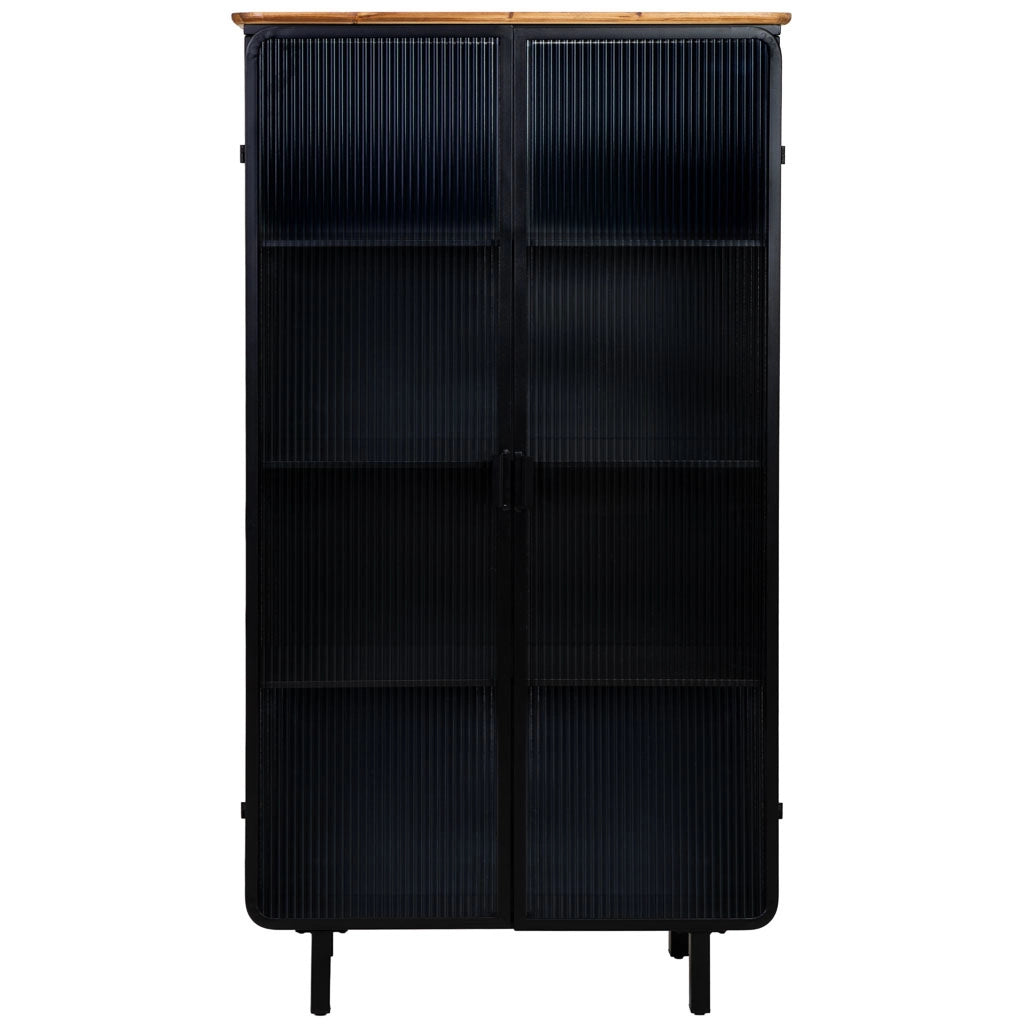 Vetrina in metallo, legno e vetro, 2 ante, nero, 84 x 35,8 x 152 h cm