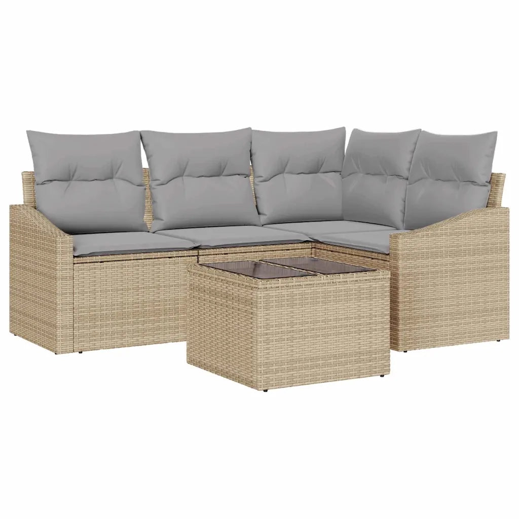 Set Divano da Giardino 5 pcs Beige e Grigio Chiaro polyrattan 3355379