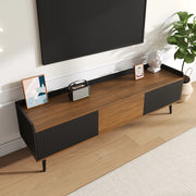 OKWISH Mobile TV con 3 Ante, Bordo Rialzato e Sistema Antiribaltamento, per Soggiorno, MDF, Nero e Naturale, 160×39×49.5 cm