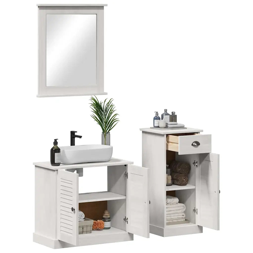 Set di mobili per il bagno 3 pcs Bianco Antico Pino massello 3328544
