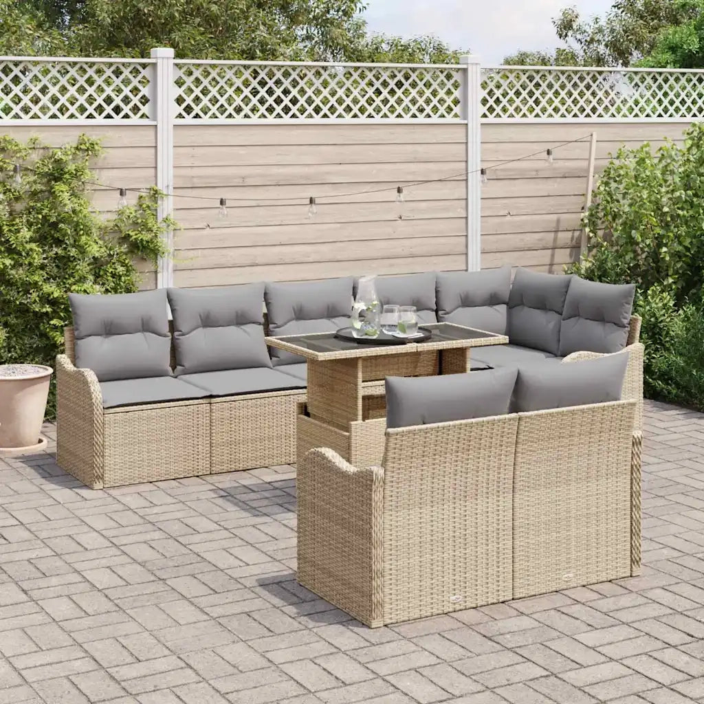 Set di relax con cuscino 9 pcs Beige Poly Rattan 3348486