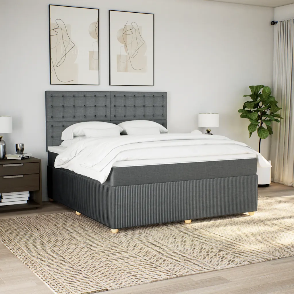 Giroletto a Molle con Materasso Grigio Scuro 180x200 cm Tessuto