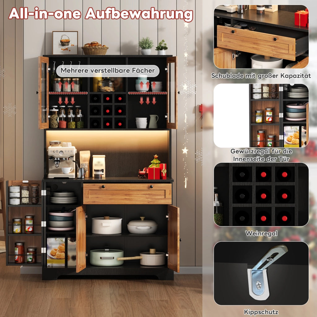 Credenza cucina con LED, presa integrata e vano portabottiglie