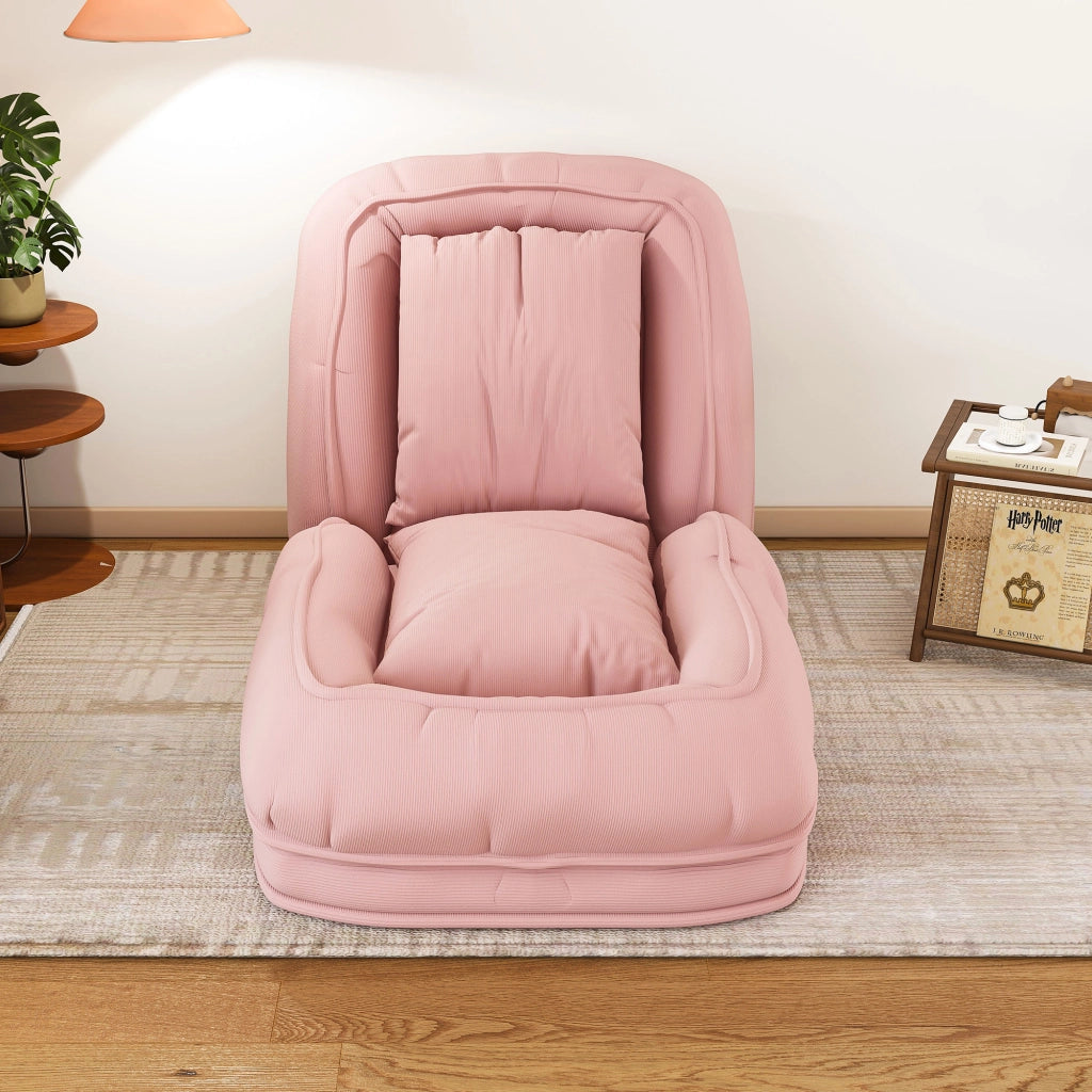 Divano letto ergonomico pieghevole con schienale a 5 posizioni e 2 cuscini in tessuto corduroy rosa
