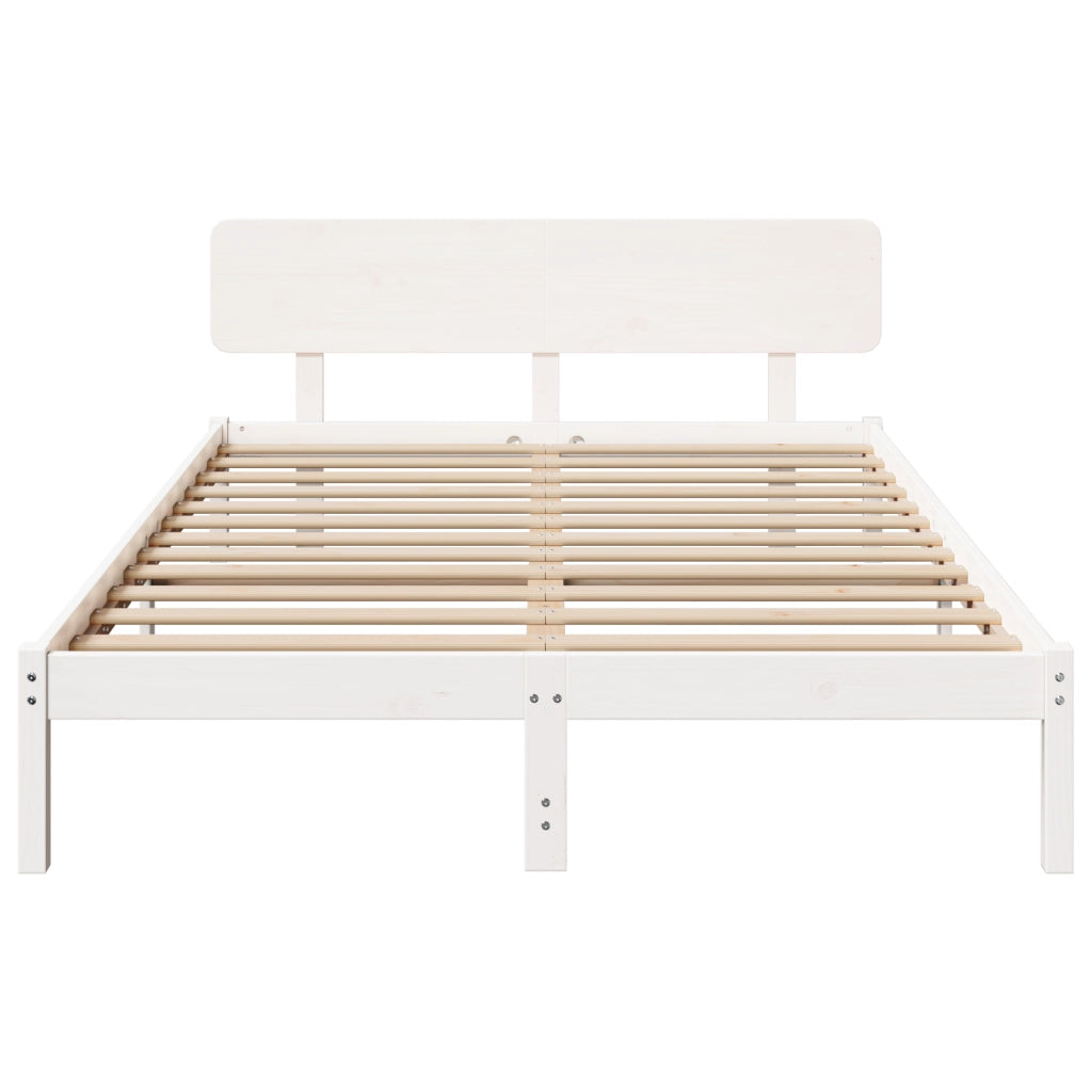 Struttura Letto con Testiera Bianca 160x200 cm Legno Massello di Pino