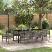 Set da pranzo per giardino 9 pezzi con cuscini grigio in polyrattan