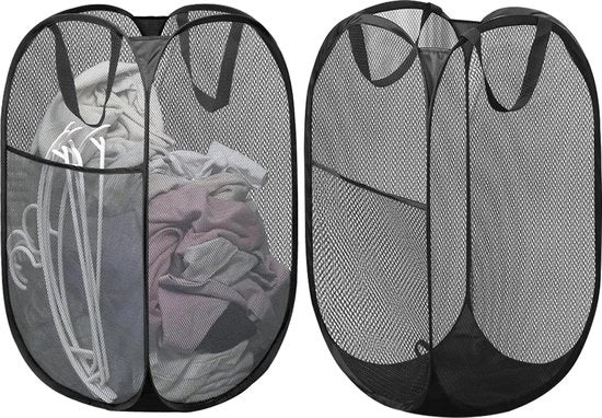 Cestini di Lavanderia Ripiegabili 36 x 36 x 60 cm con Rete di Mesh - Cestino Portatile per Camera dei Bambini Dormitorio Viaggio - Pacchetto da 2