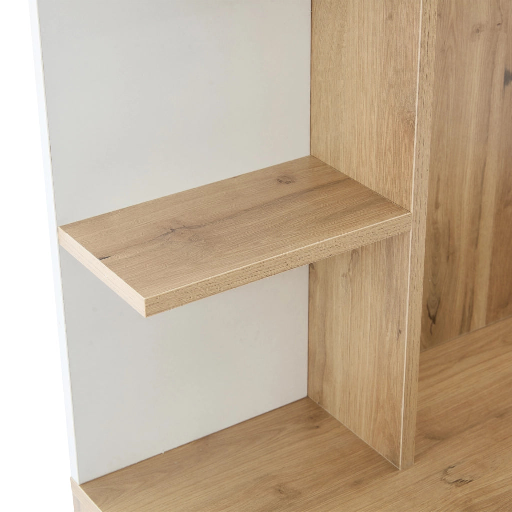 Mobile Ingresso con 6 Ripiani Aperti e Armadietto a 2 Ante; Stile Naturale; in Pannello Truciolare; Legno Naturale e Bianco; 75??33??180 cm