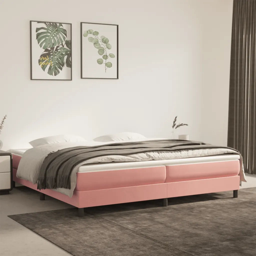 Struttura Letto a Rete a Molle Rosa 200x200 cm in Velluto 3120795