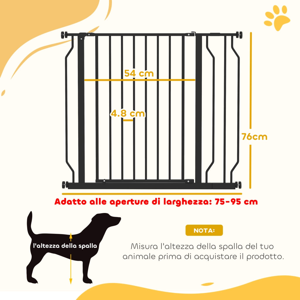 Cancelletto di Sicurezza per Cani Estensibile 75-95 cm in Acciaio e ABS, 75-95x76 cm, Nero