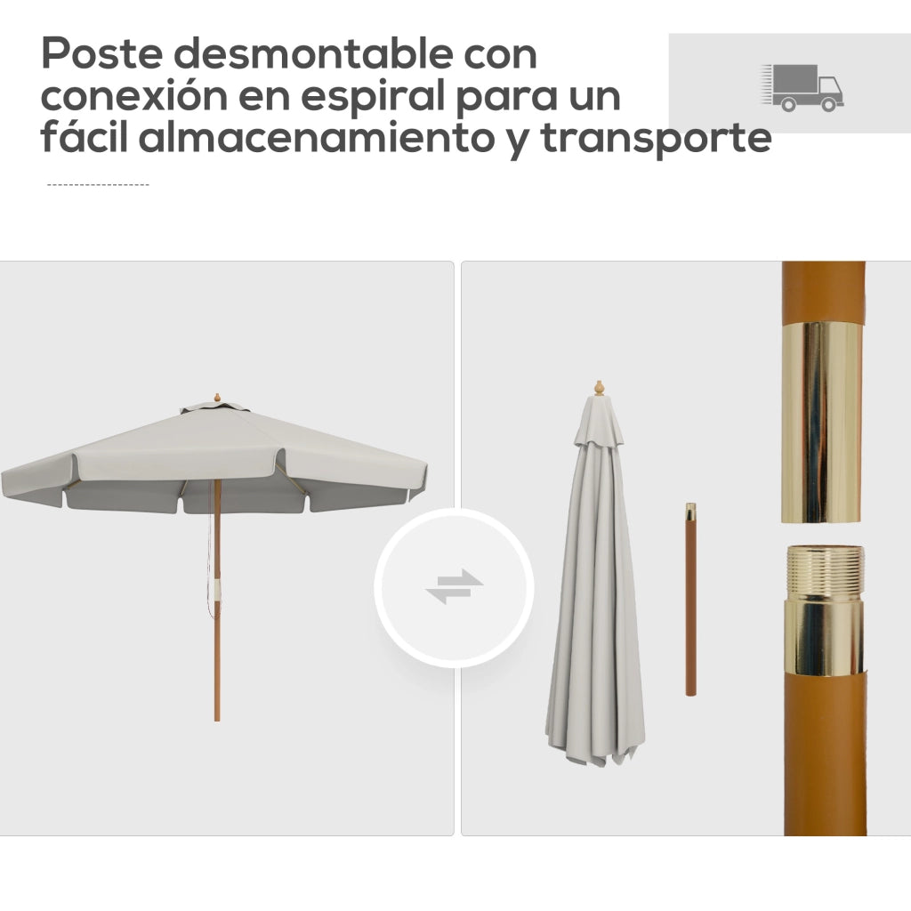 Ombrellone Giardino con Sistema a Carrucola e Copertura Ventilata ¨C zephmum ¨C Grigio ?325 cm 8 Steli Bamb¨´