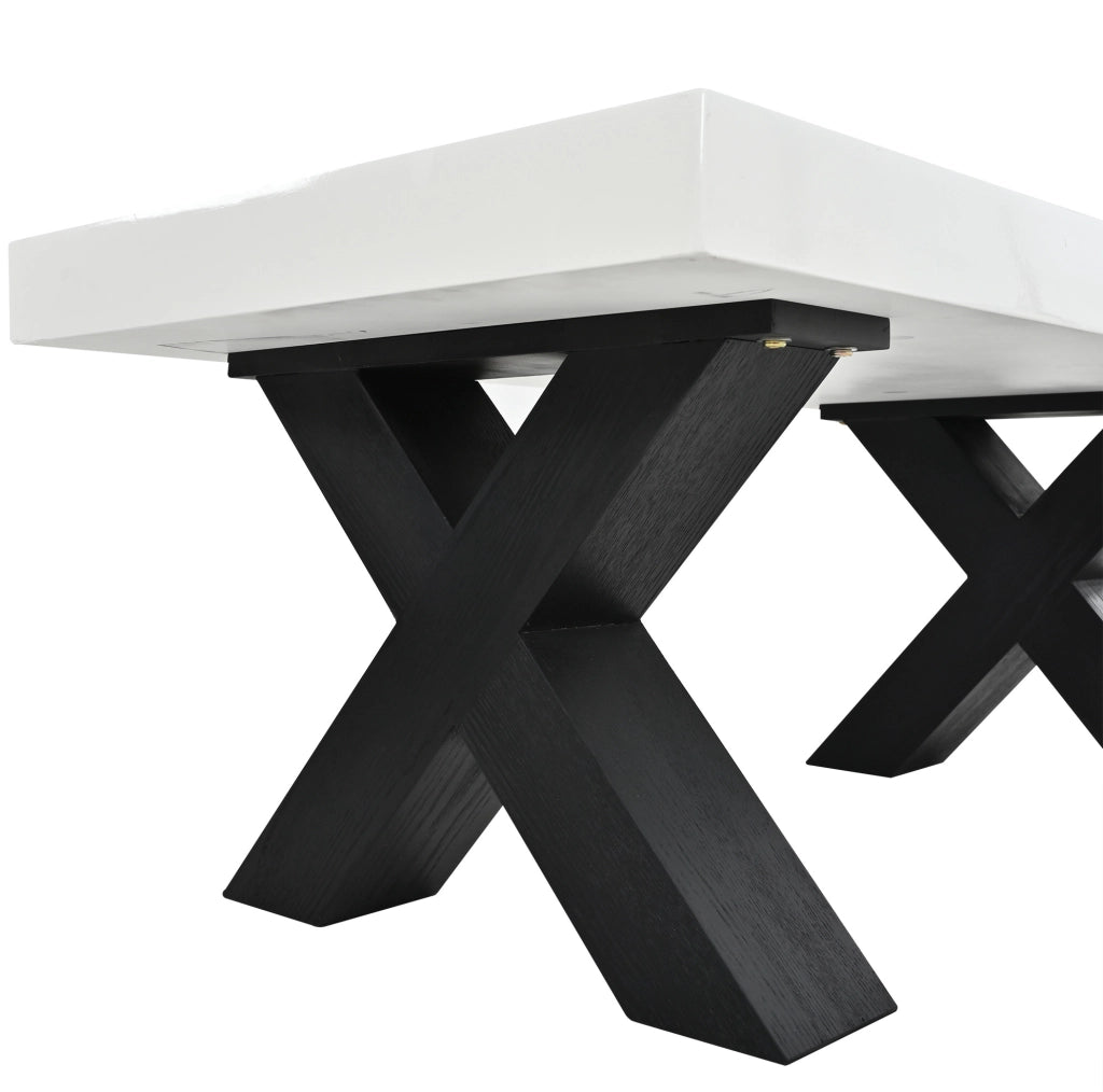 Tavolino da salotto rettangolare 100x50x40 cm in MDF bianco e nero; finitura lucida