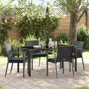 Set da Pranzo per Giardino 5 pcs Nero e Grigio Rattan in PE