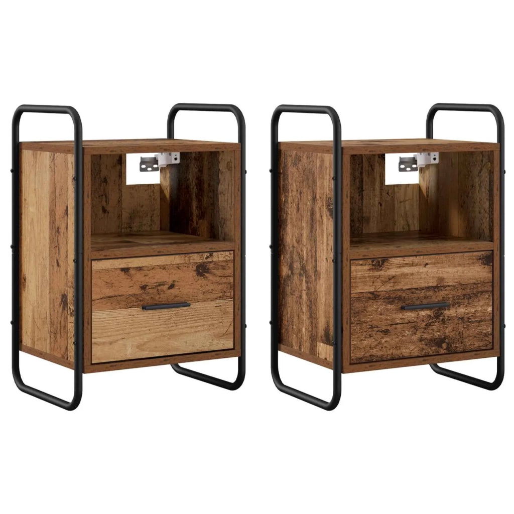 Mobiletto da Letto Appeso 2 pz Legno antico 40 x 30 x 60 cm 8013575