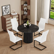 Set Tavolo Rotondo e 4 Sedie da Pranzo ¨C Xylo ¨C Piano MDF Nero, Schienale con Rombi, Bianco