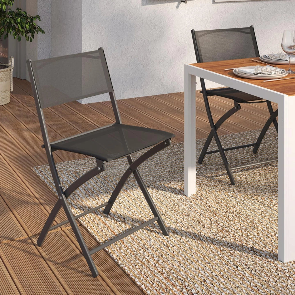 Set di 6 sedie da giardino pieghevoli BASTIA in metallo e textilene, grigio antracite