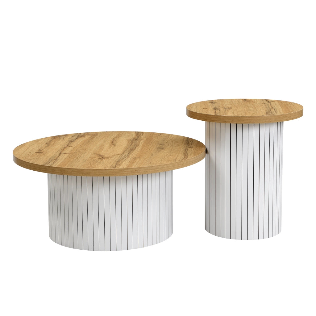 TAVOLINO da salotto rotondo set 2 pezzi 75x75x50+45x45x35 cm MDF naturale