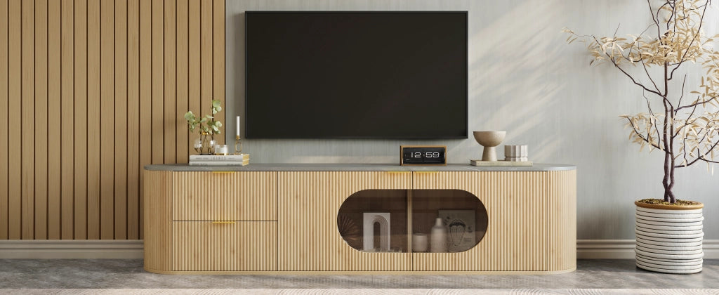 Cassettiera per TV in MDF con finitura naturale; lunghezza 172 cm