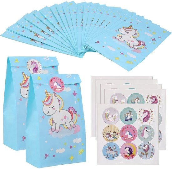Sacchi di regalo per bambini - 20 pezzi - sacchetti di carta - ideali per compleanni - con adesivi