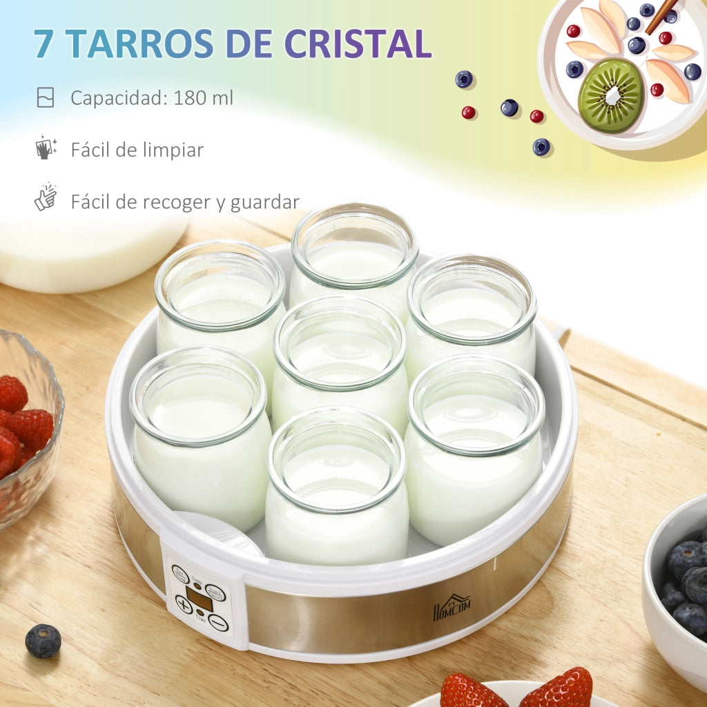 Yogurtiera con 7 vasetti di vetro 180 ml ¨C zephmum ¨C 24x24x13 cm bianco