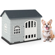 Rifugio per animali domestici da esterno e interno con porta bloccabile, Cuccia per cani in plastica impermeabile Grigio scuro-Casette e lettini