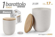 BARATTOLO TONDO IN CERAMICA BIANCA CON TAPPO IN LEGNO 13X13X17CM