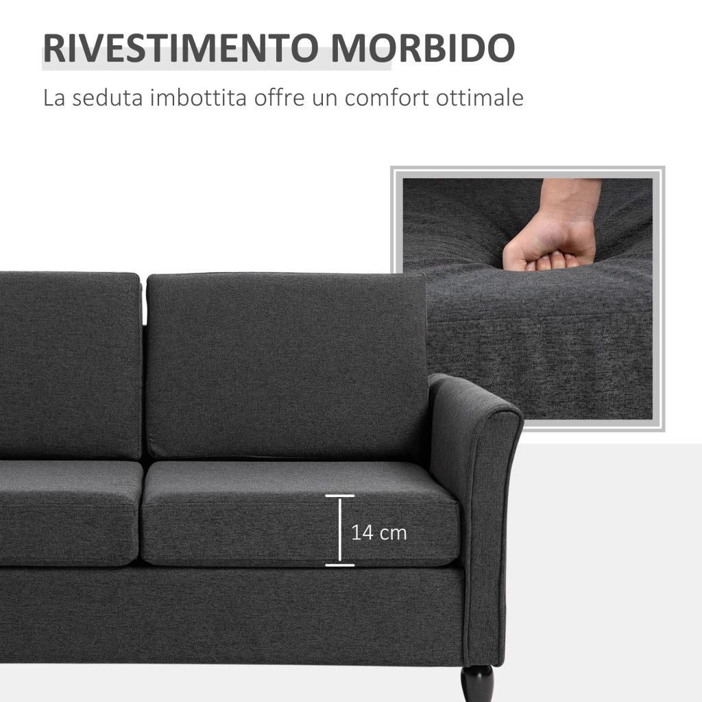 EasyComfort Divano a 2 Posti a Seduta Ampia con Cuscini Rimovibili da Salotto in Tessuto Effetto Lino e Gommapiuma, 141x70x78 cm, Grigio scuro e Nero