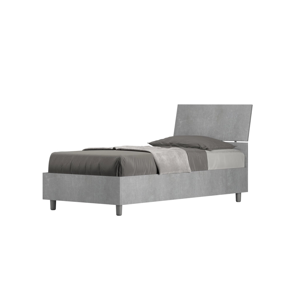 Letto singolo con rete 80x190 testata inclinata cemento Demas