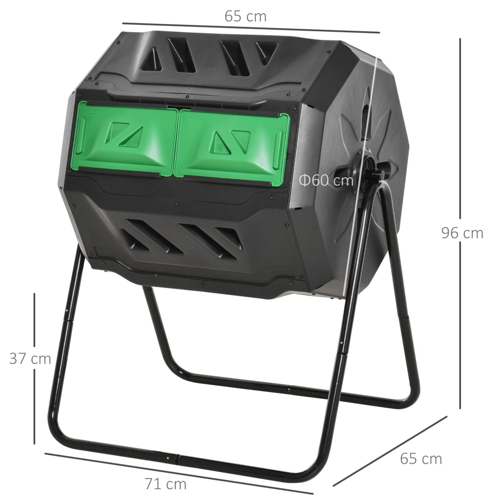Composter a tamburo 160 L con 2 camere, rotazione 360°, nero