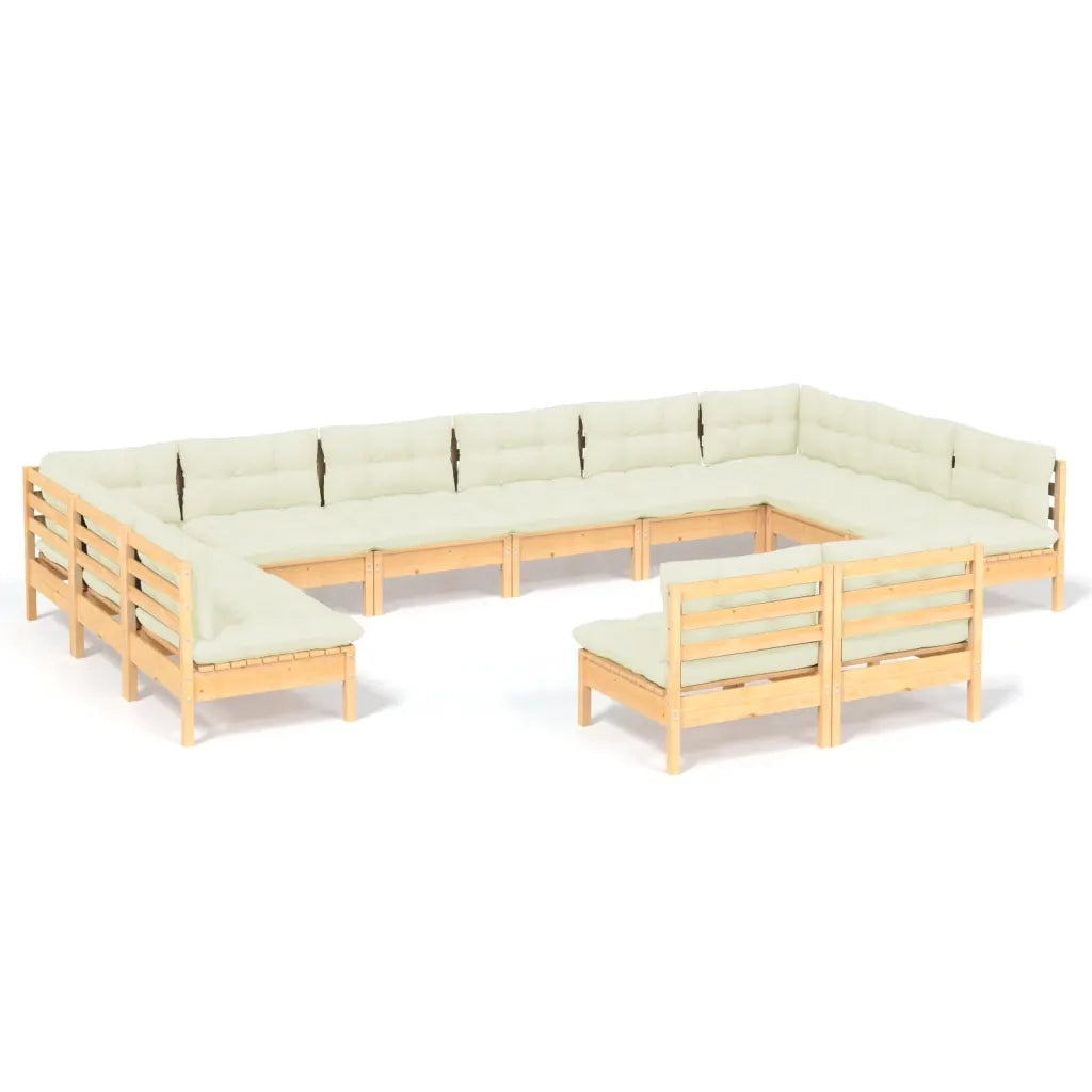 Set Divani da Giardino 12 pz con Cuscini Crema Massello di Pino 3097223